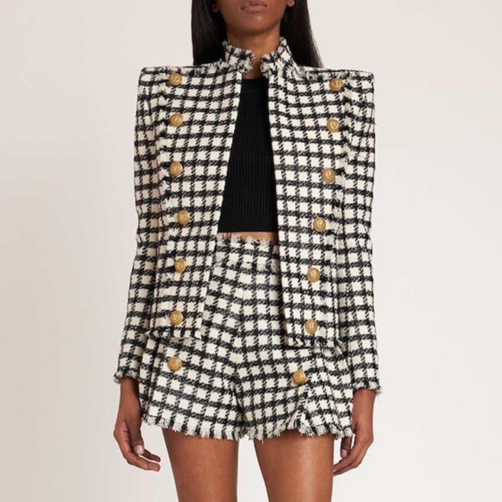 New Balmain Side To Side Check Tweed Jacket Size 34